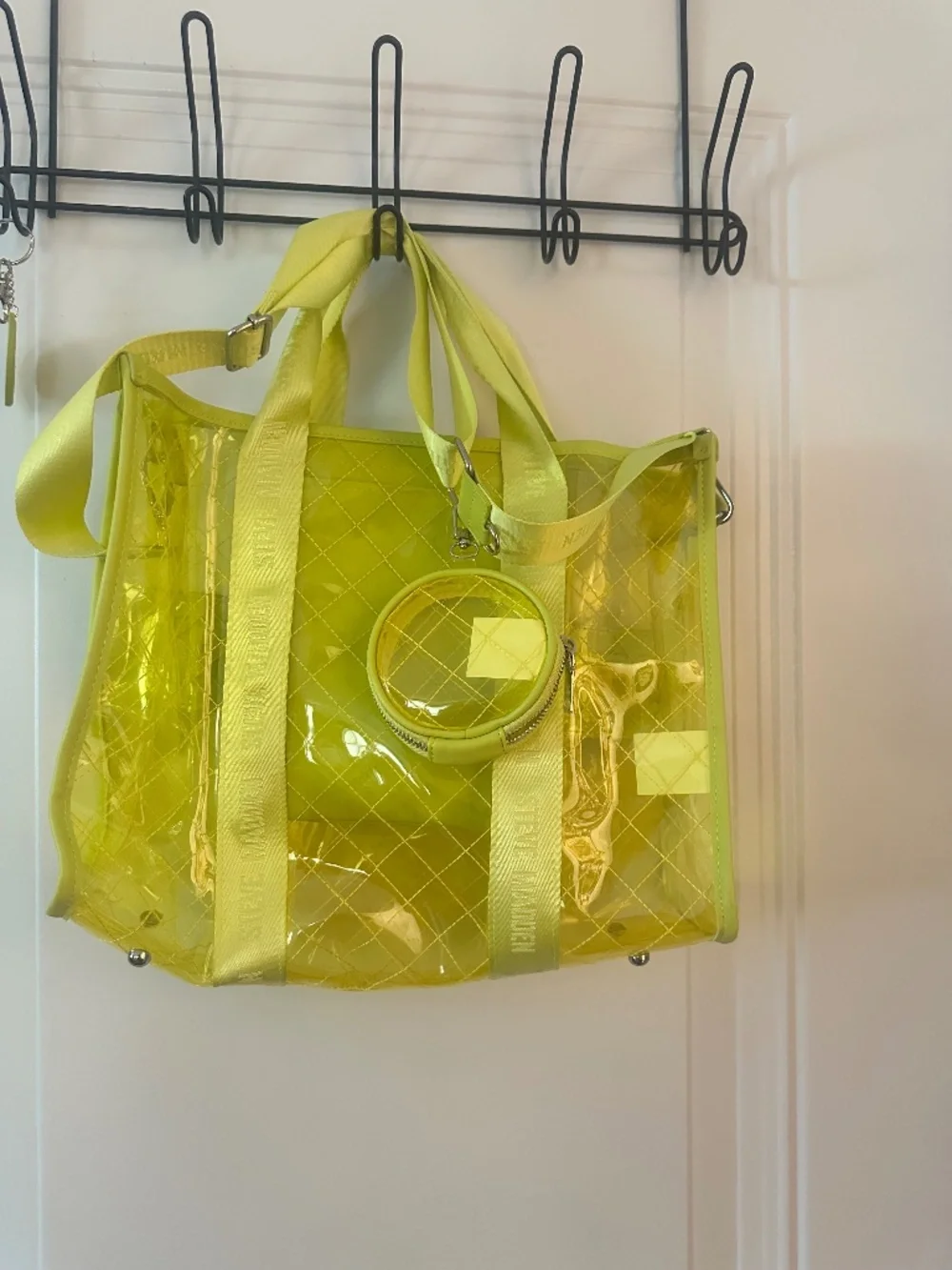 Steve Madden highlighter, yellow see-through tote bag